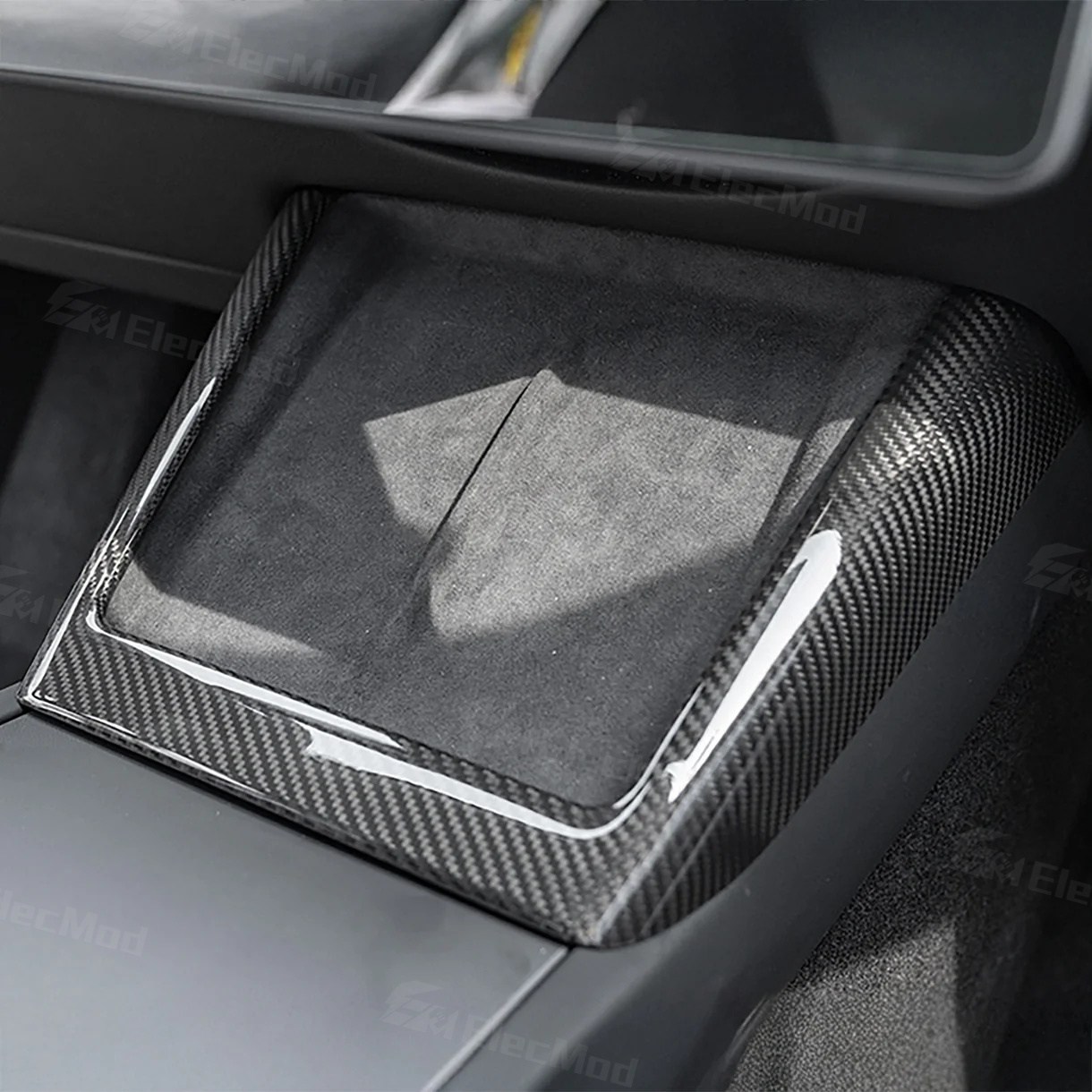 ElecMod Real Carbon Fiber Center Console Charging Frame Cover for Tesla Model 3 Highland 2024+