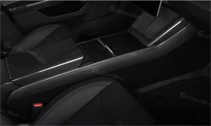 ElecMod Real Dry Carbon Fiber Center Console Side Panel Overlays for Model 3 Highland & Model Y Juniper (2 Pieces)