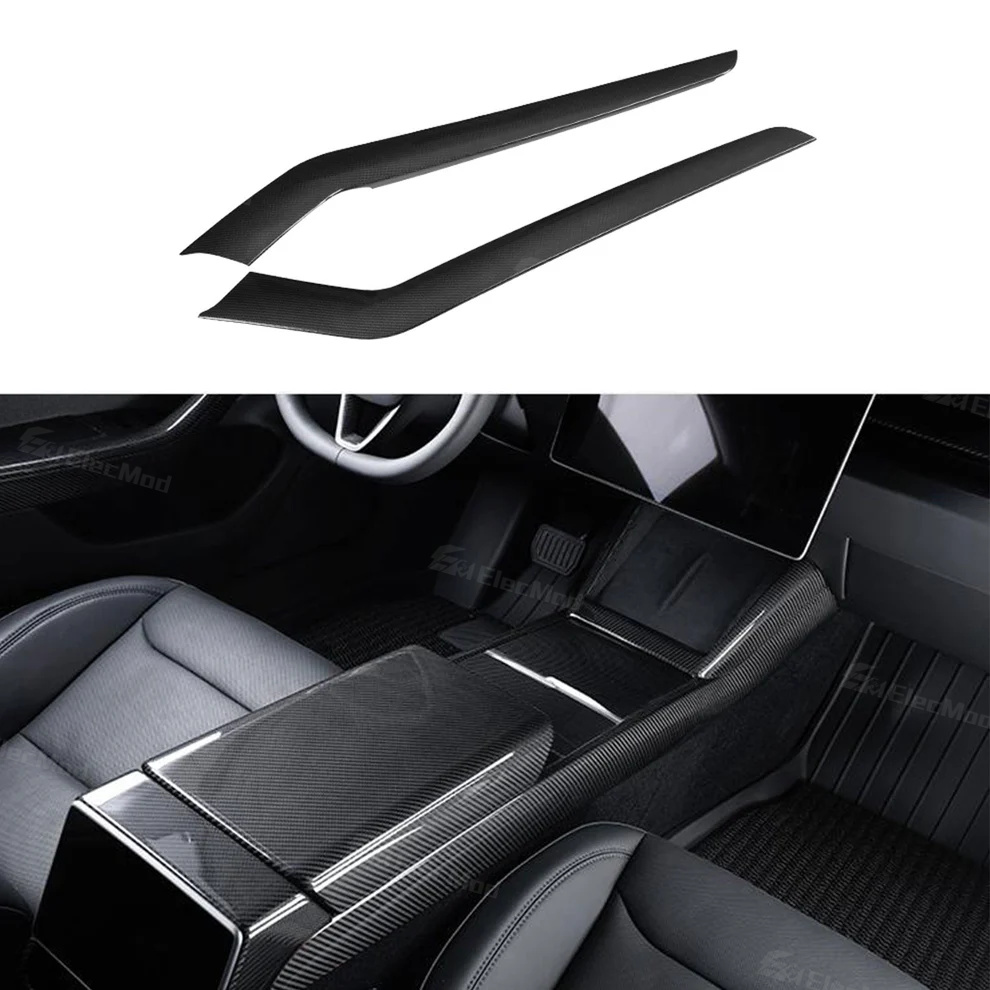 ElecMod Real Dry Carbon Fiber Center Console Side Panel Overlays for Model 3 Highland & Model Y Juniper (2 Pieces)