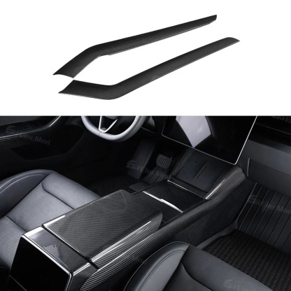 ElecMod Real Dry Carbon Fiber Center Console Side Panel Overlays for Model 3 Highland & Model Y Juniper (2 Pieces)