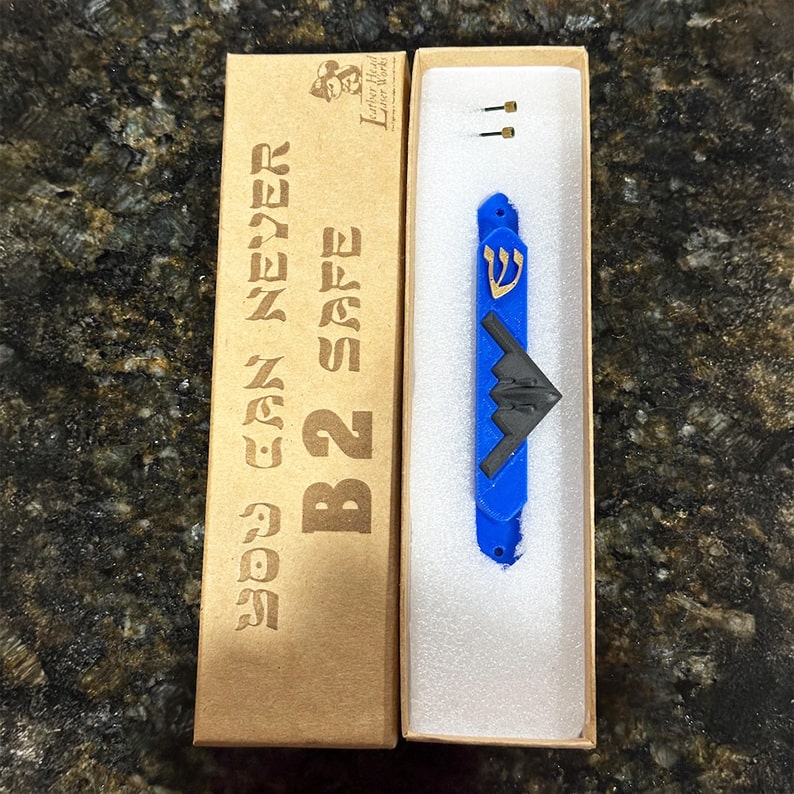 B2 Bomber Jewish Door Mezuzah with Carbon Fiber Bomber
