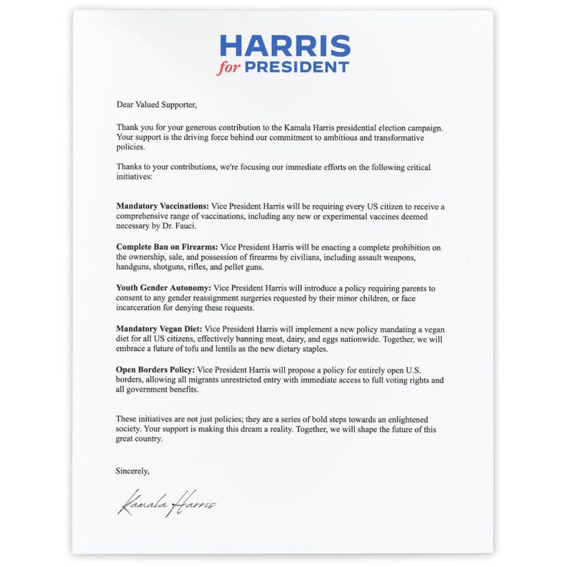 Harris 2024 Donation Receipt Gag Gift