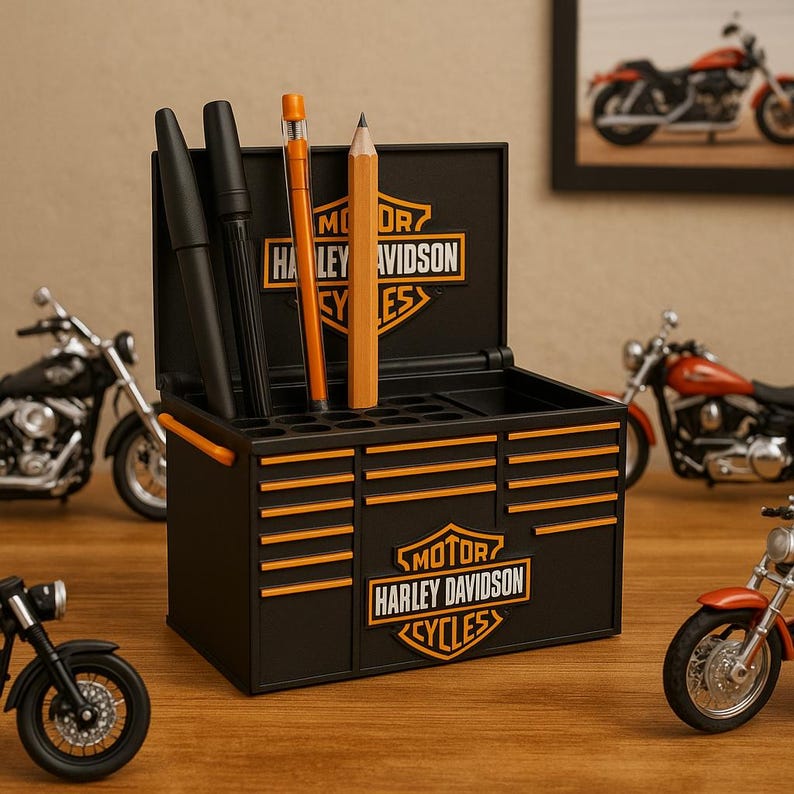 Harley-Inspired Motorcycle Toolbox Desk Organizer