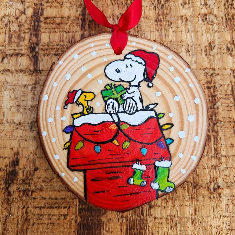 Peanuts Themed Handpainted Wood Slice Ornaments