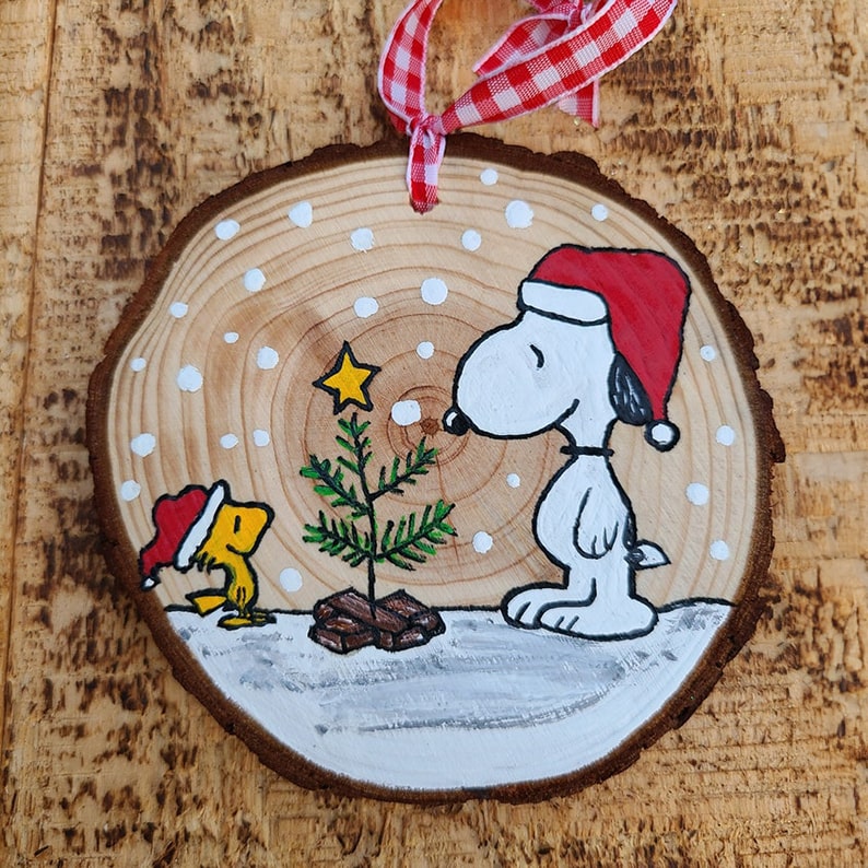Peanuts Themed Handpainted Wood Slice Ornaments
