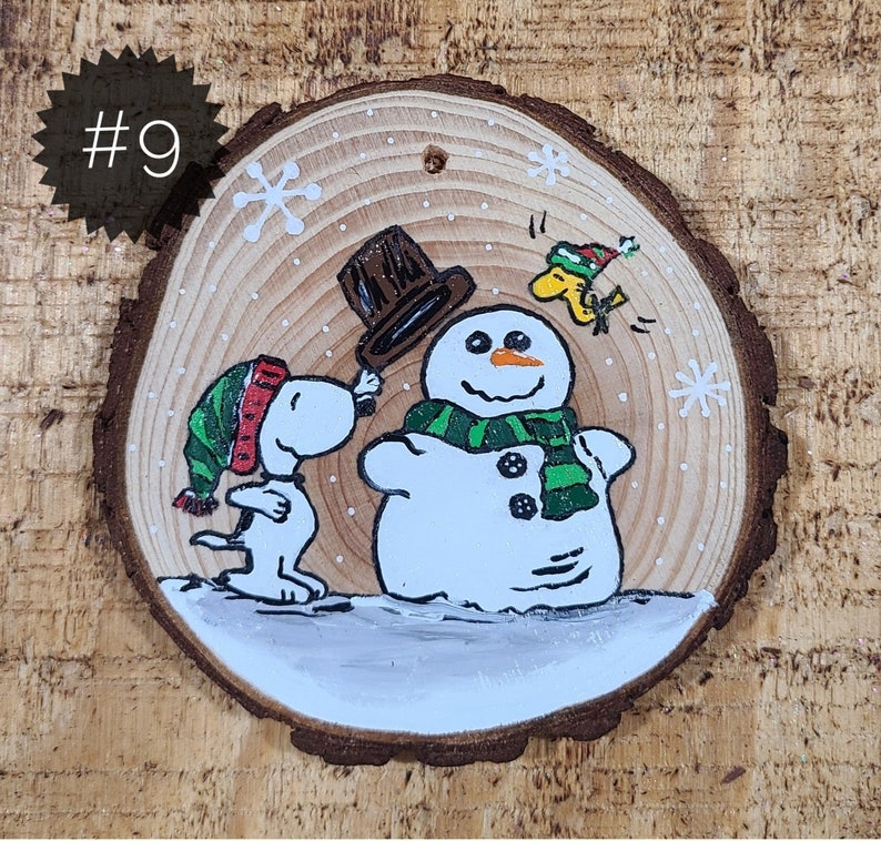 Peanuts Themed Handpainted Wood Slice Ornaments