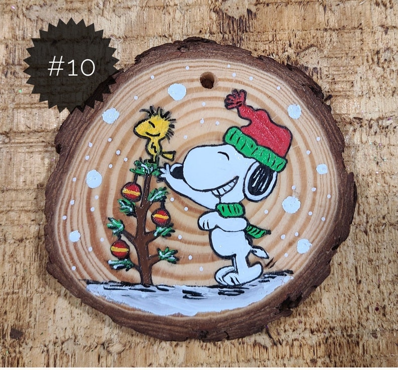 Peanuts Themed Handpainted Wood Slice Ornaments