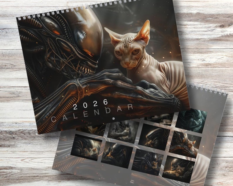 Xenomorph Alien x Cats 2026 Halloween Horror Wall Calendar