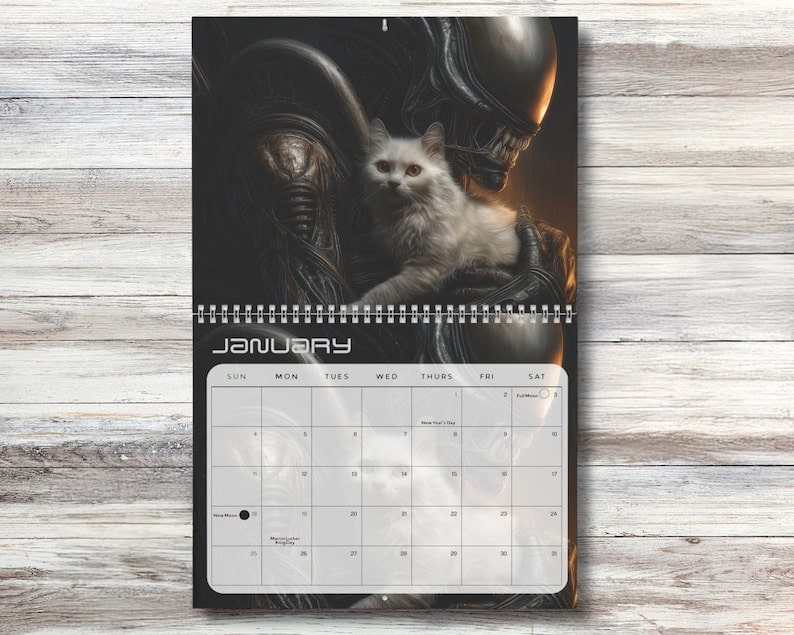 Xenomorph Alien x Cats 2026 Halloween Horror Wall Calendar