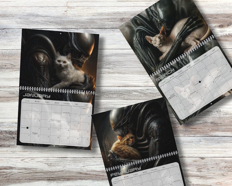 Xenomorph Alien x Cats 2026 Halloween Horror Wall Calendar