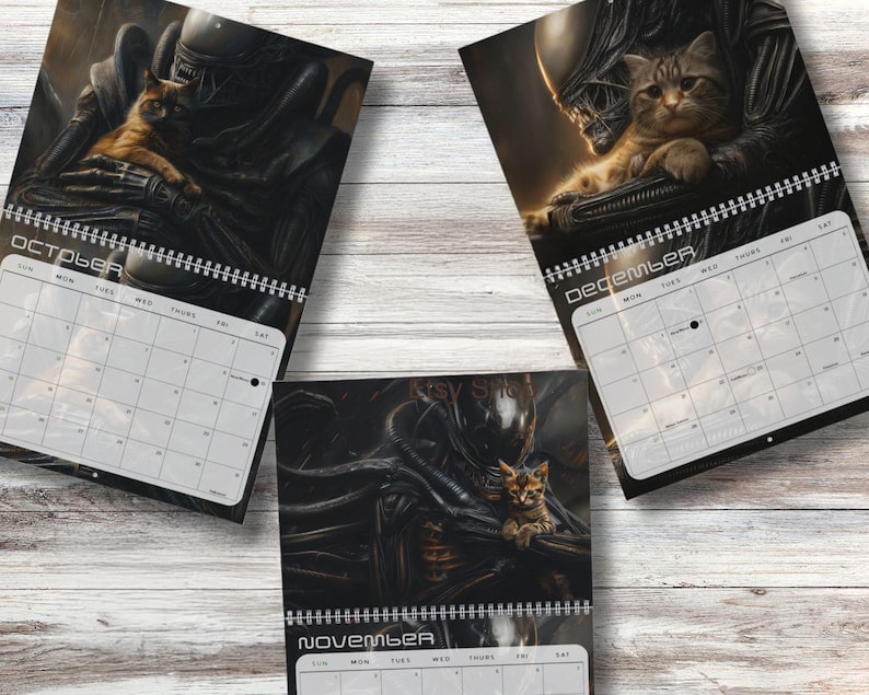 Xenomorph Alien x Cats 2026 Halloween Horror Wall Calendar
