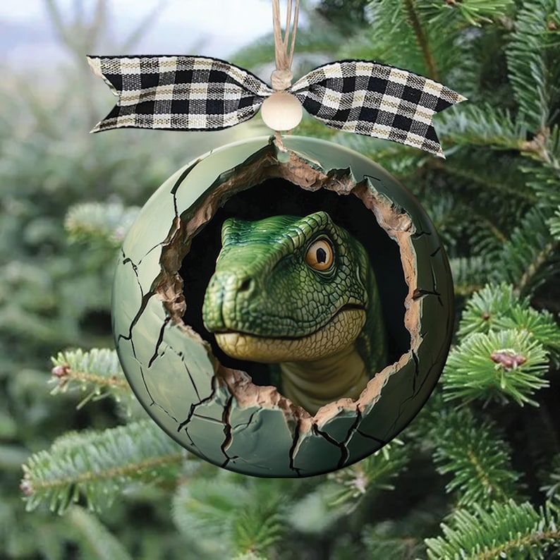 3D Effect Dinosaur Christmas Ornament