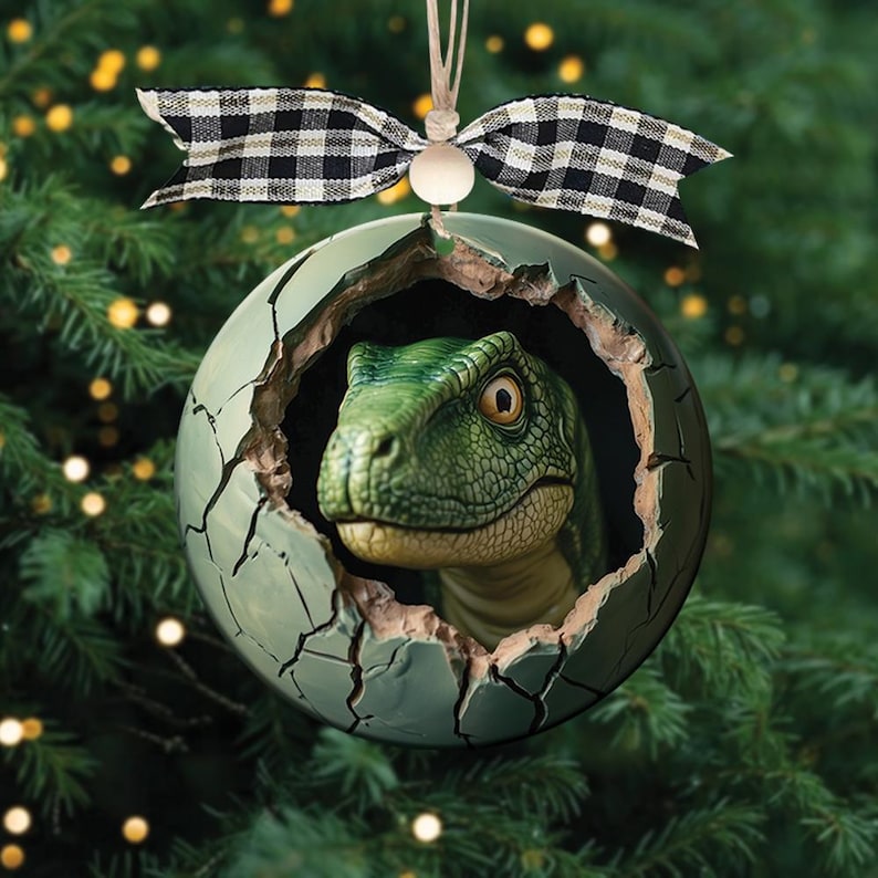 3D Effect Dinosaur Christmas Ornament