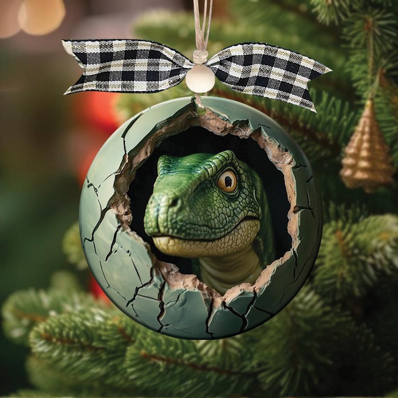 3D Effect Dinosaur Christmas Ornament
