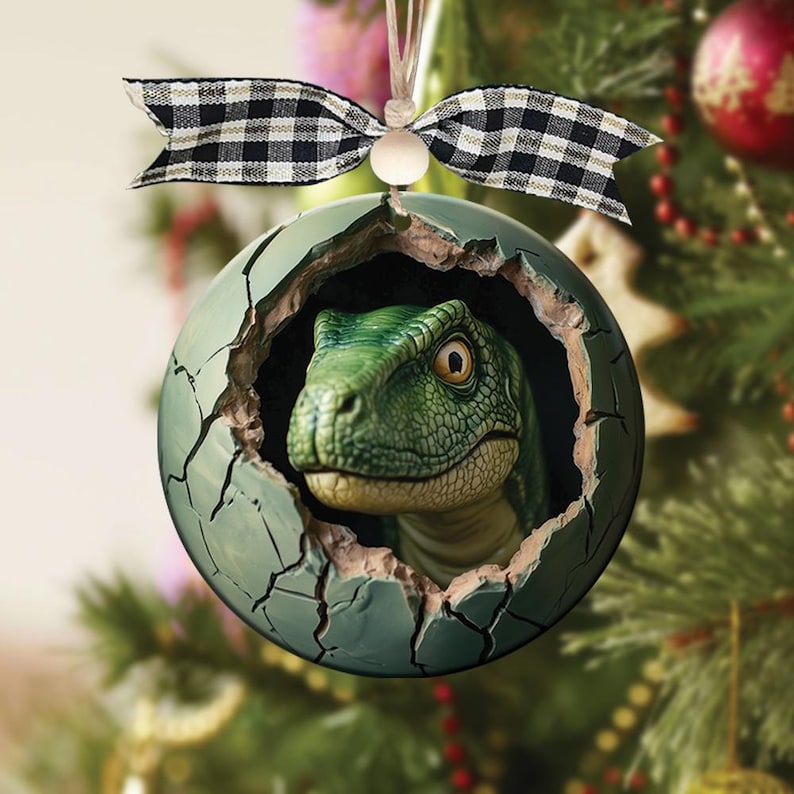 3D Effect Dinosaur Christmas Ornament