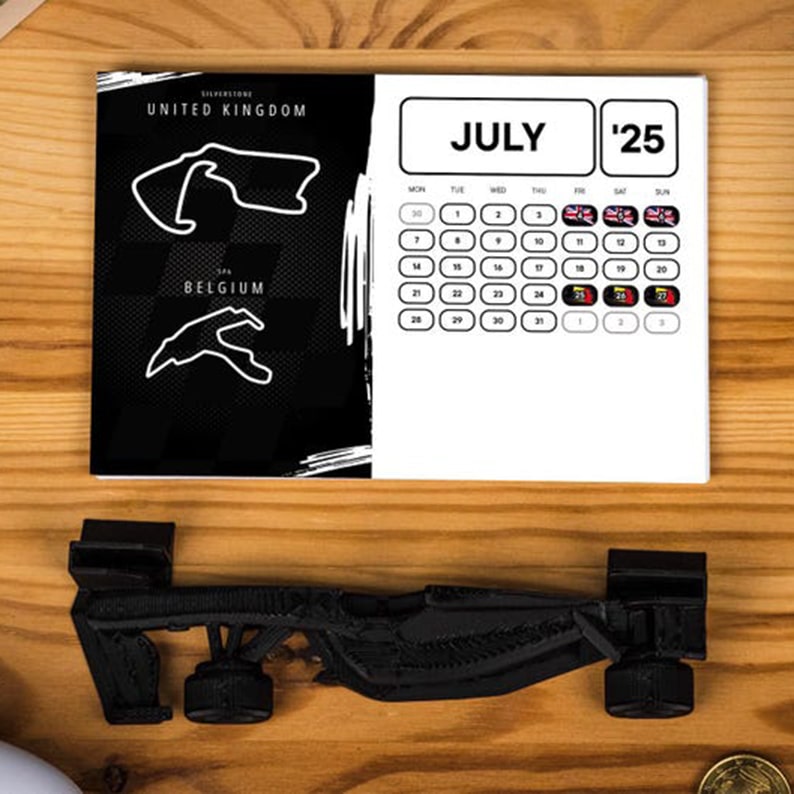 2025 Formula 1 Calendar with F1 Car Stand
