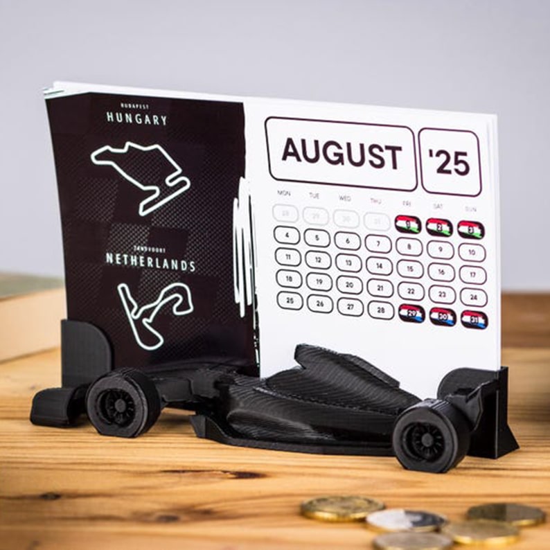 2025 Formula 1 Calendar with F1 Car Stand