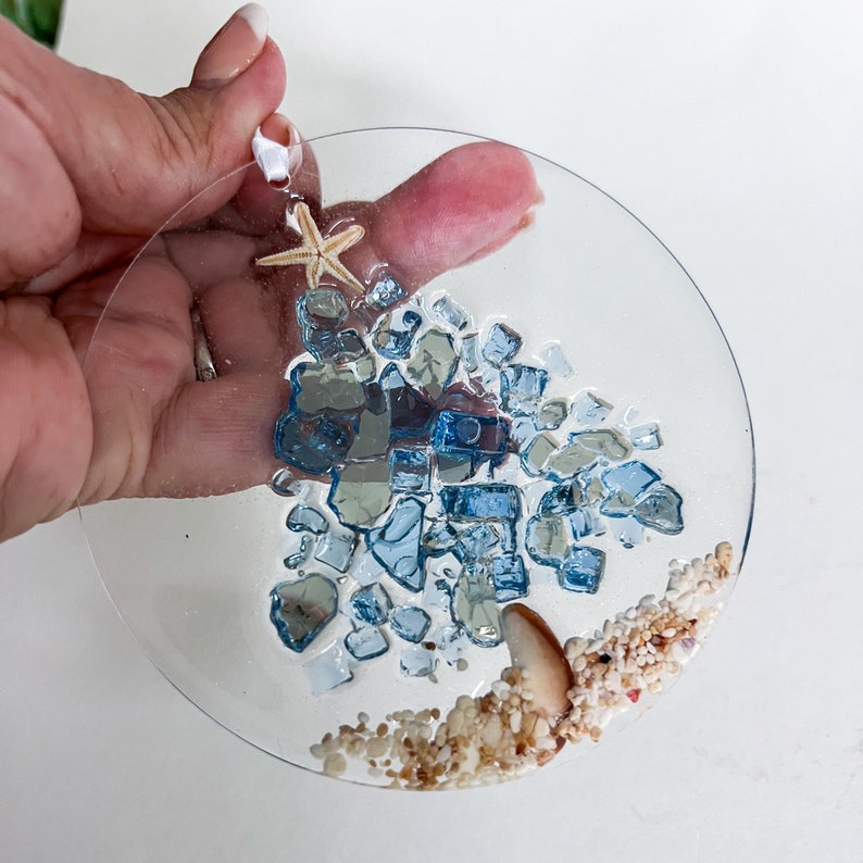 Handcrafted Starfish & Crushed Glass Christmas Tree Suncatcher