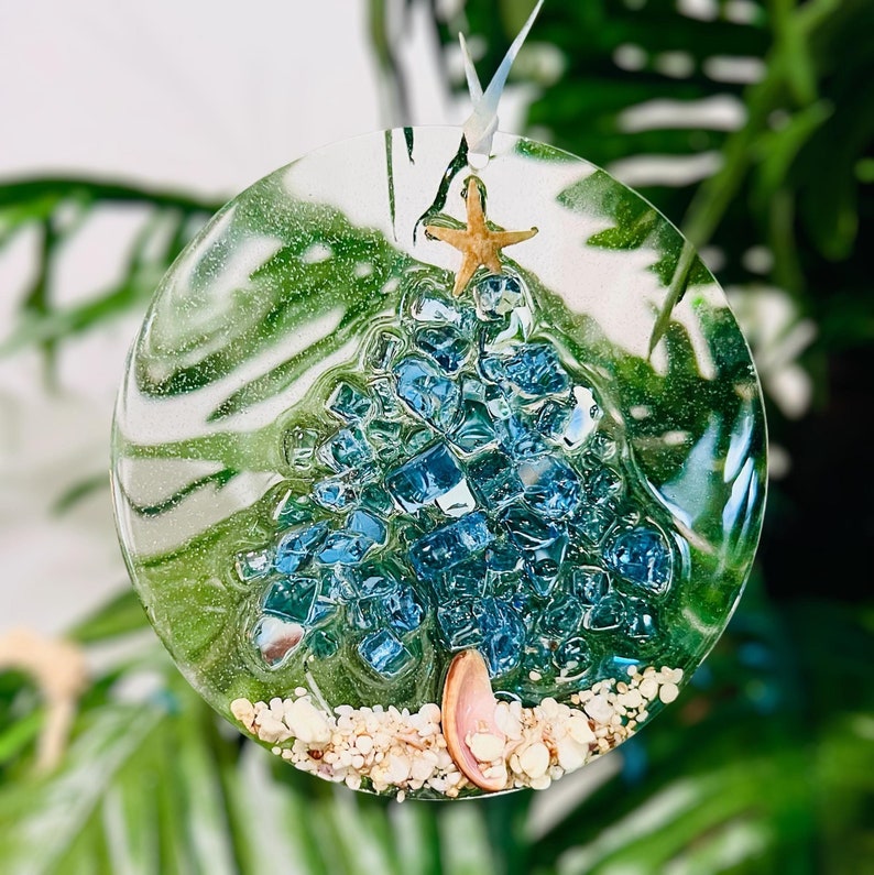 Handcrafted Starfish & Crushed Glass Christmas Tree Suncatcher