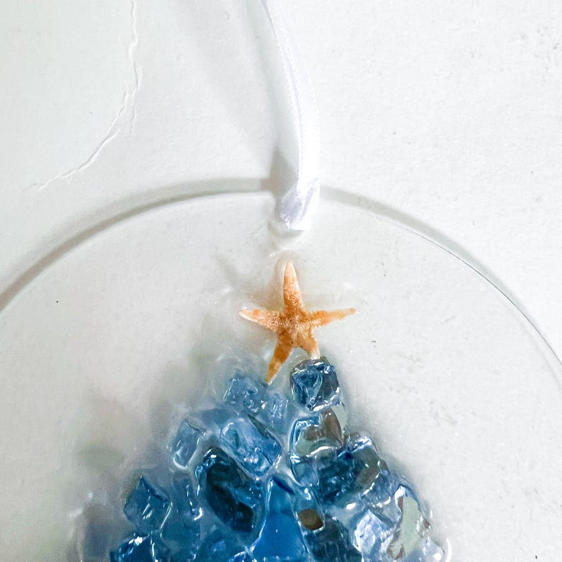 Handcrafted Starfish & Crushed Glass Christmas Tree Suncatcher