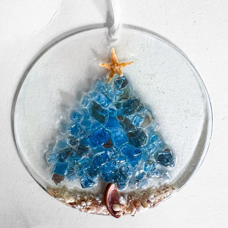 Handcrafted Starfish & Crushed Glass Christmas Tree Suncatcher