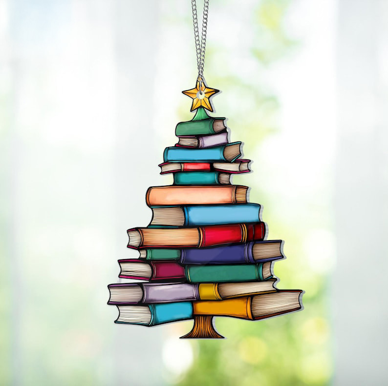 Christmas Book Tree Suncatcher Ornament