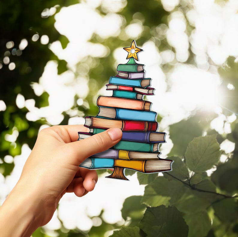 Christmas Book Tree Suncatcher Ornament
