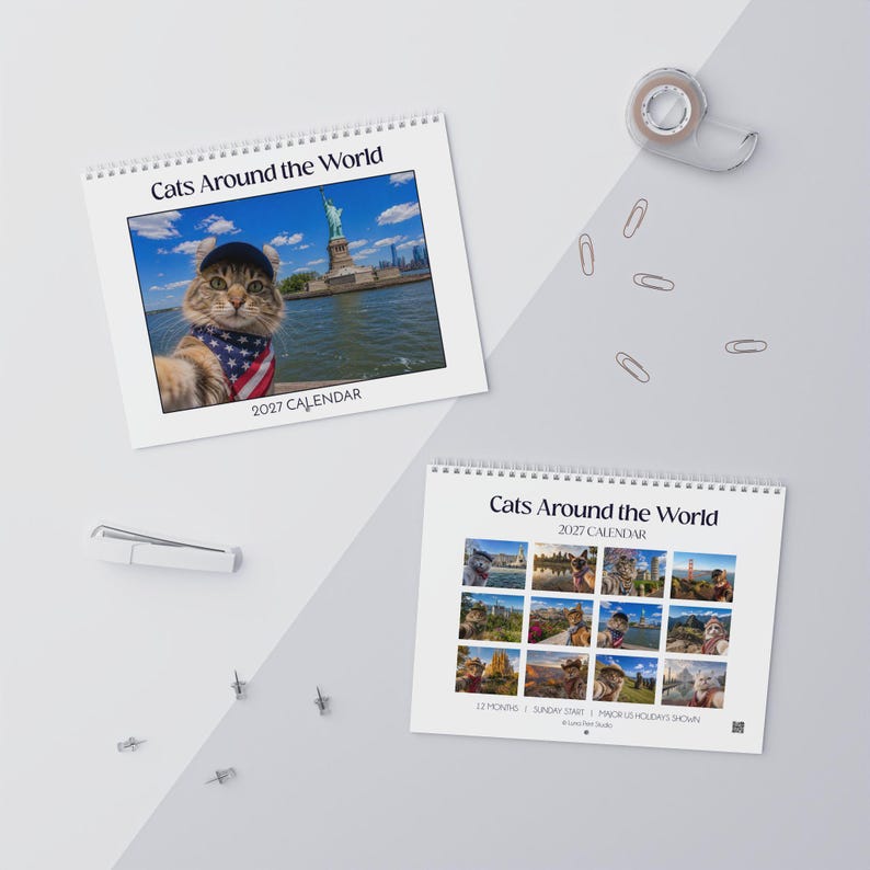 2027 Cat Around the World Funny Calendar