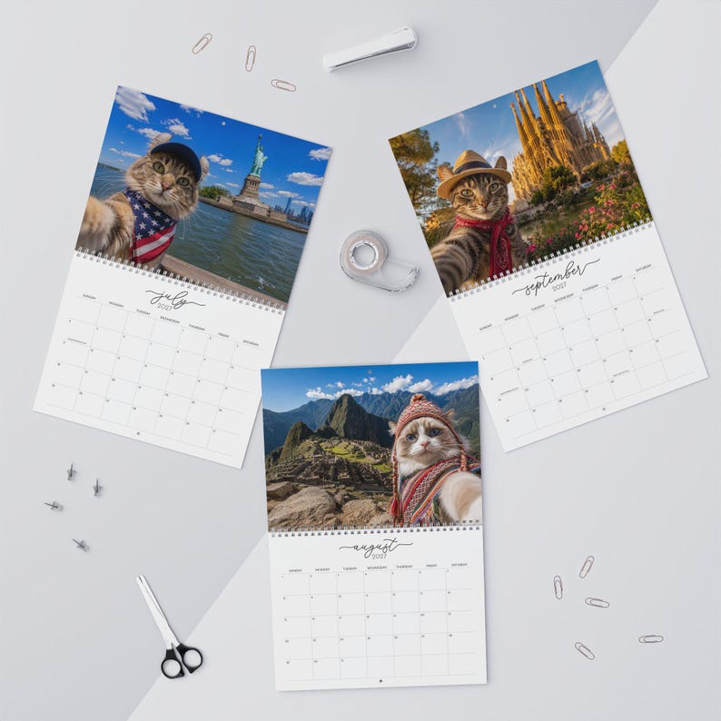 2027 Cat Around the World Funny Calendar