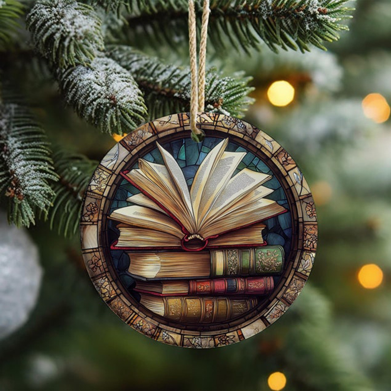 Vintage Books Stained Glass Ornament