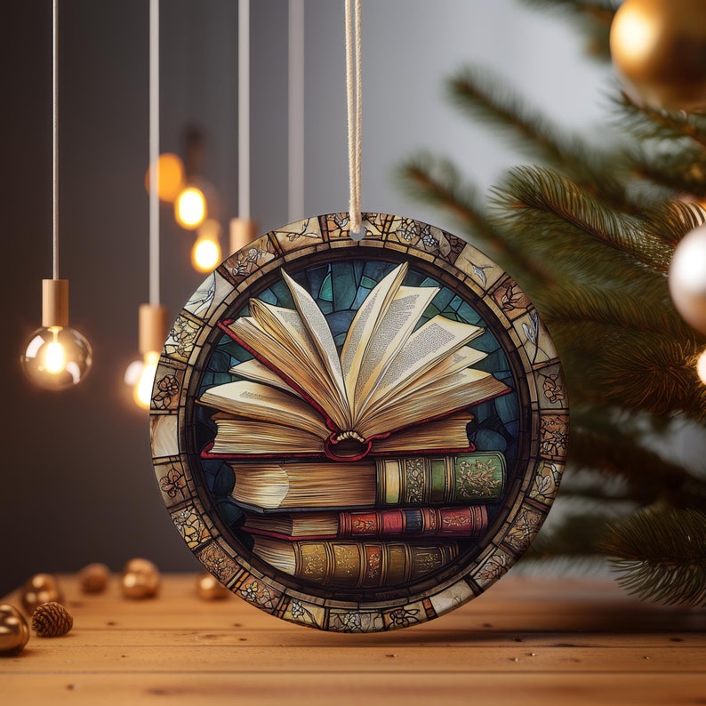 Vintage Books Stained Glass Ornament