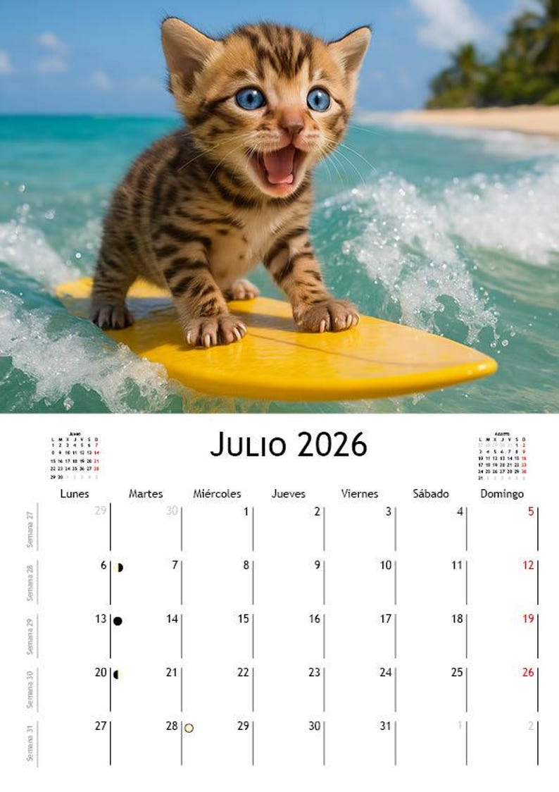 Surfer Kittens 2026 Cat Themed Calendar