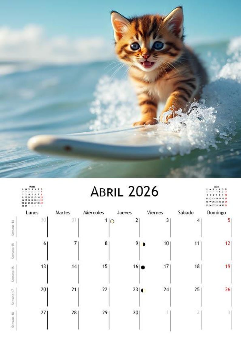 Surfer Kittens 2026 Cat Themed Calendar