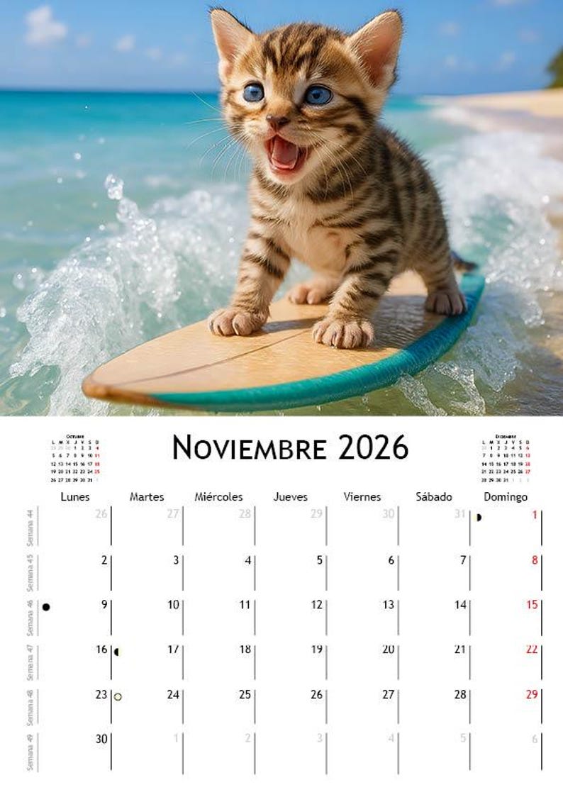 Surfer Kittens 2026 Cat Themed Calendar