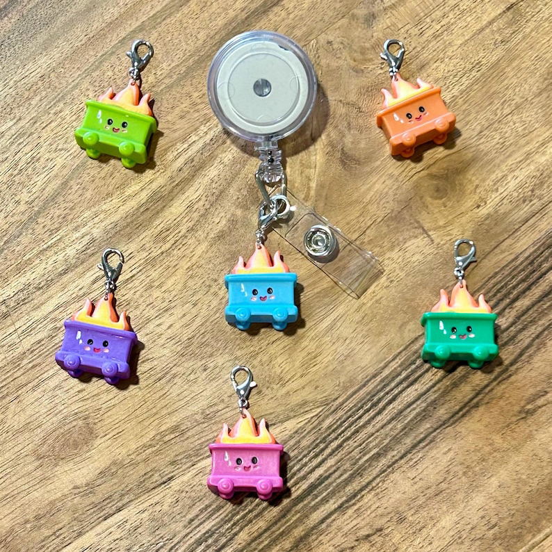 Happy Dumpster Fire Charm for Badge Reel & Keychain