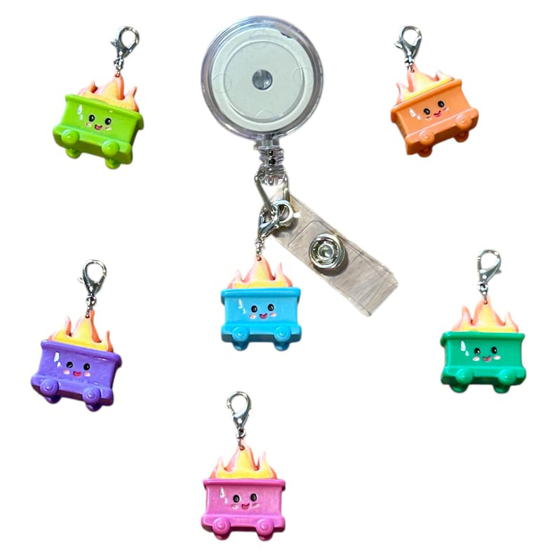 Happy Dumpster Fire Charm for Badge Reel & Keychain