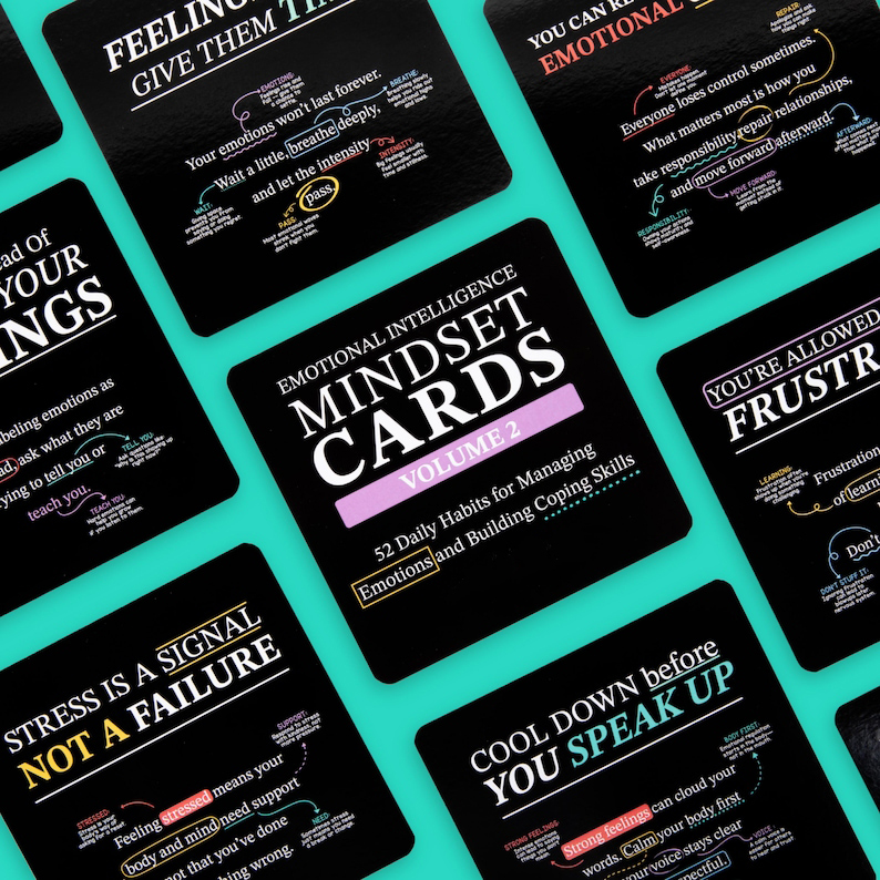 Emotional Intelligence Mindset Cards Practical Coping Skills Deck for Mental Health, Anxiety & Growth