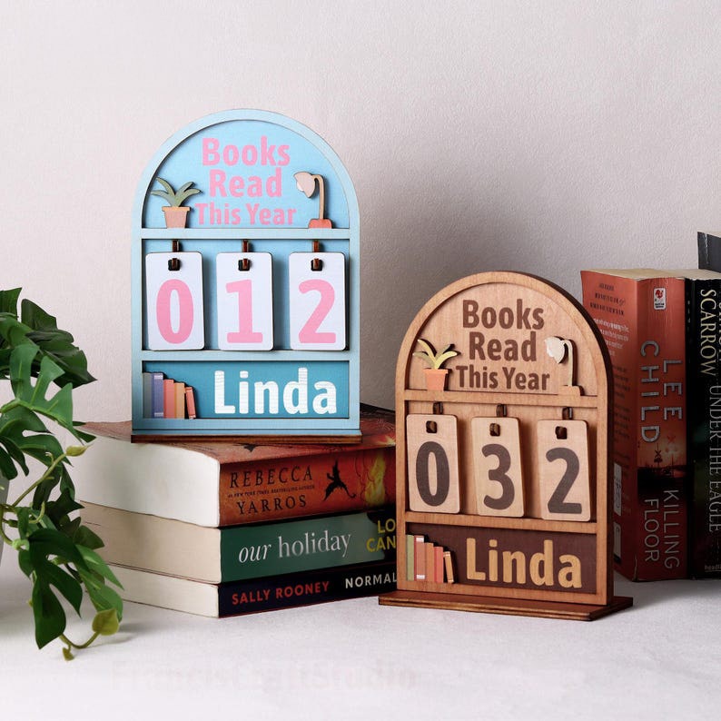 Personalized Wooden Book Read This Yeaer Tracker