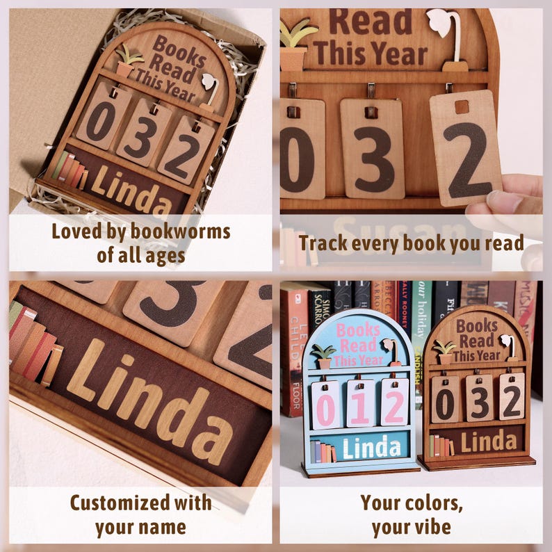 Personalized Wooden Book Read This Yeaer Tracker