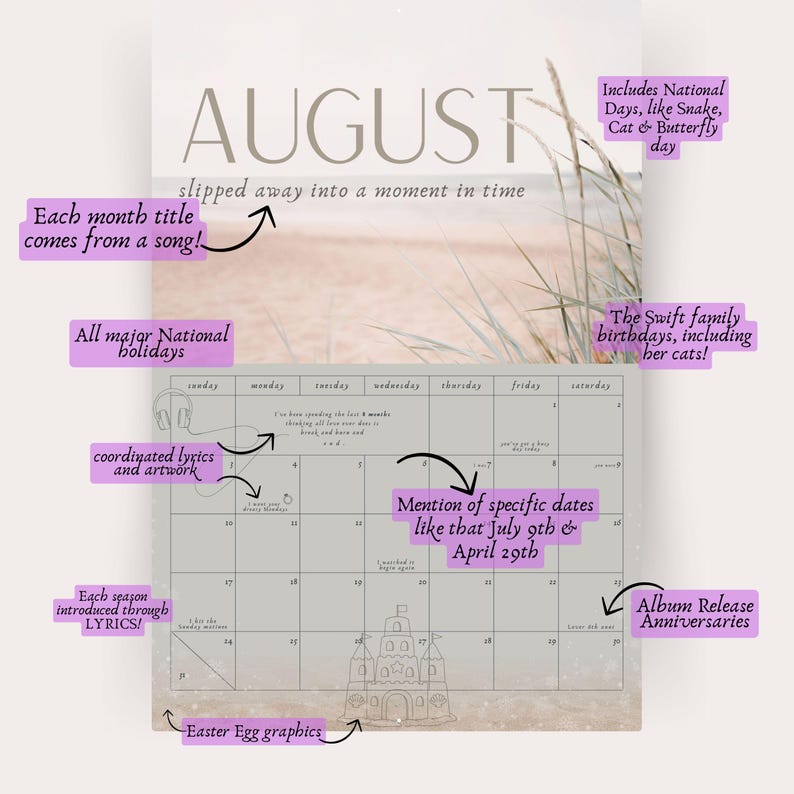 Taylor 2025 Lyrical & Easter Egg Wall Calendar