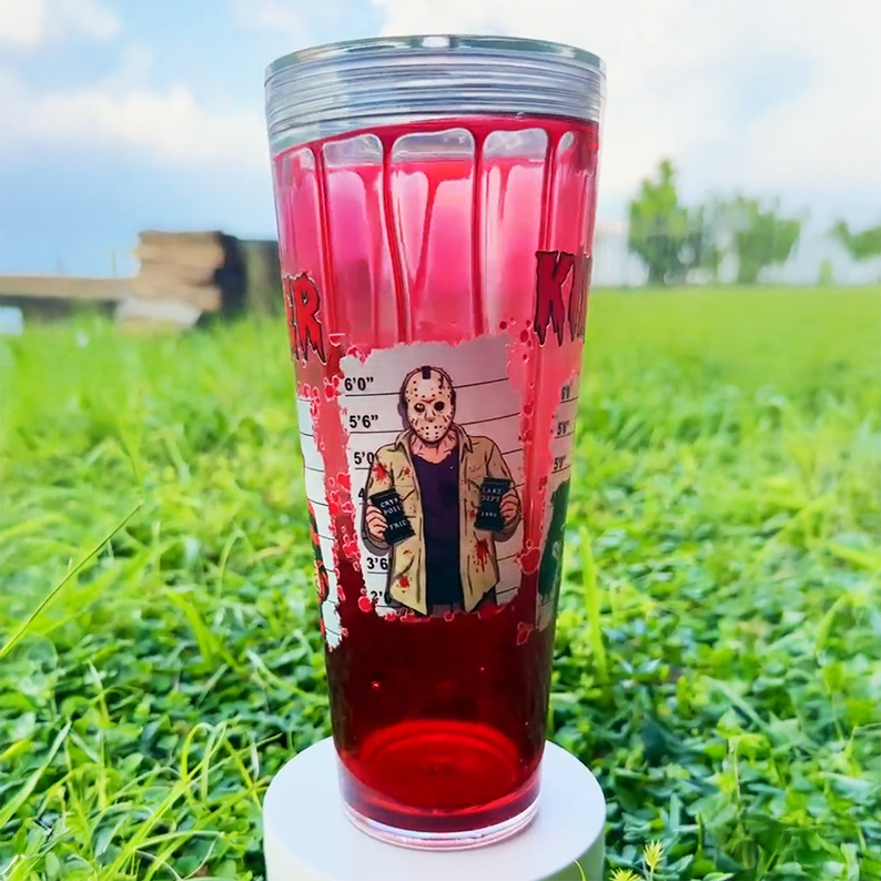 Halloween Horror Killers Mugshot Themed Blood Drip Tumbler