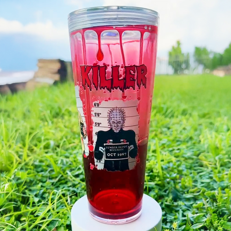 Halloween Horror Killers Mugshot Themed Blood Drip Tumbler