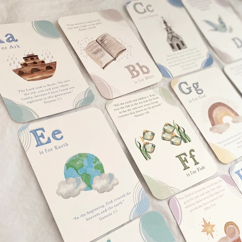 Scripture Alphabet Flash Cards - ABC Preschool Cards Set - CollectibleJoy