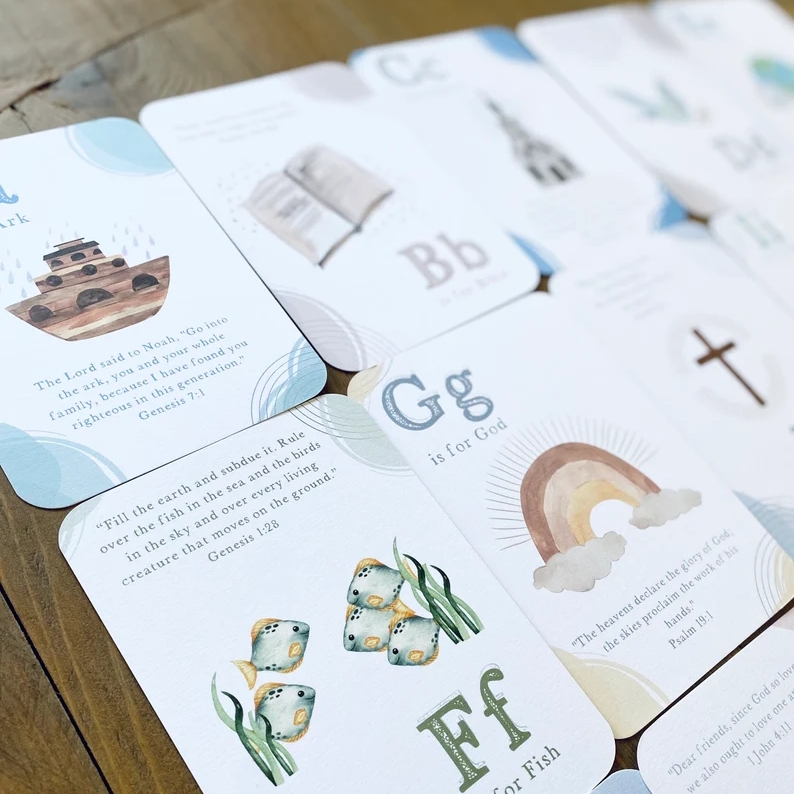Scripture Alphabet Flash Cards - ABC Preschool Cards Set - CollectibleJoy