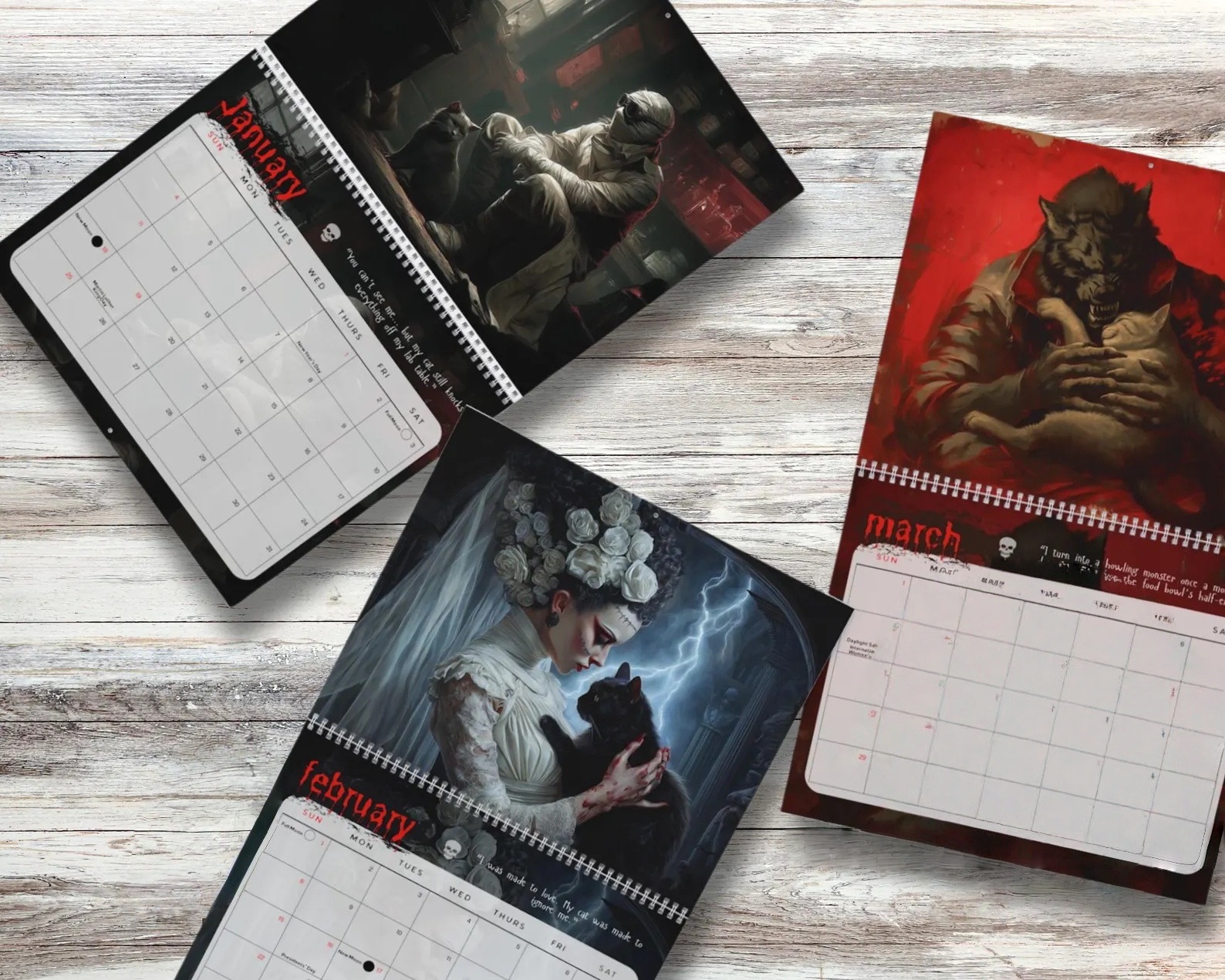  2026 Funny Gothic Horror & Cats Calendar