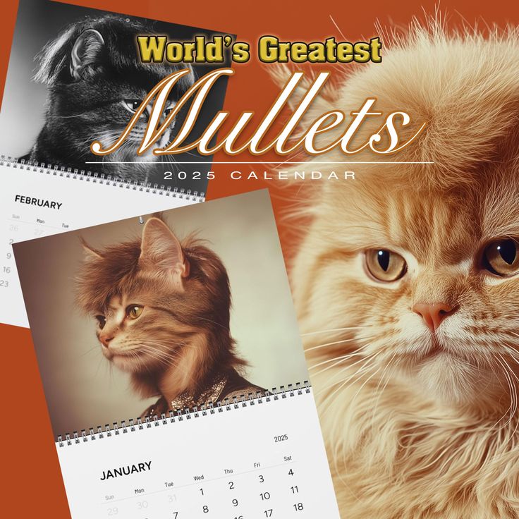 Funny 2025 Wall Calendar, Cat with Mullets