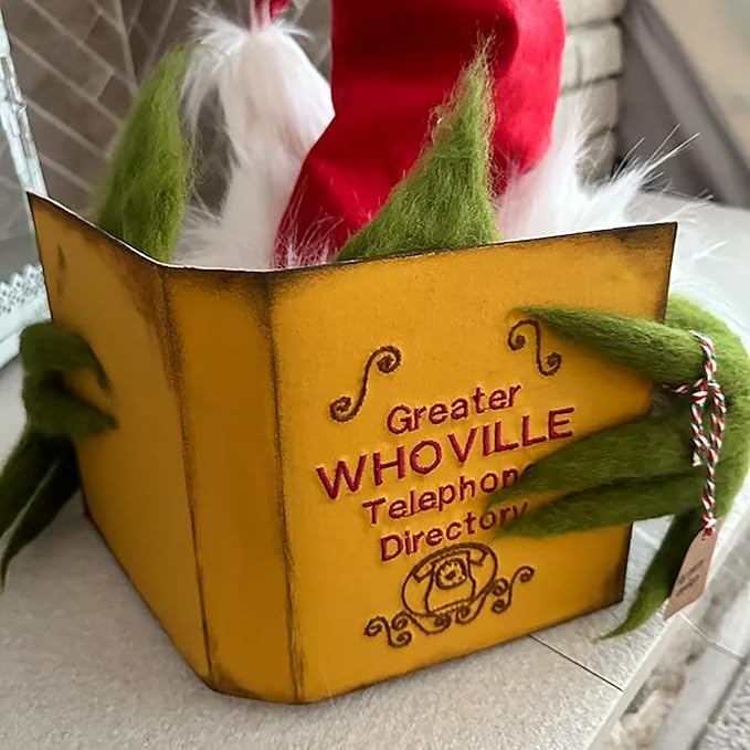 Christmas Tree Topper Funny Grinch Hiding Behind Book