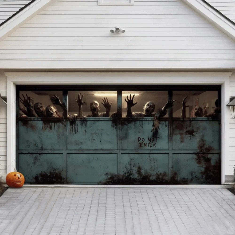 Zombie Breach Halloween Garage Door Covers D453