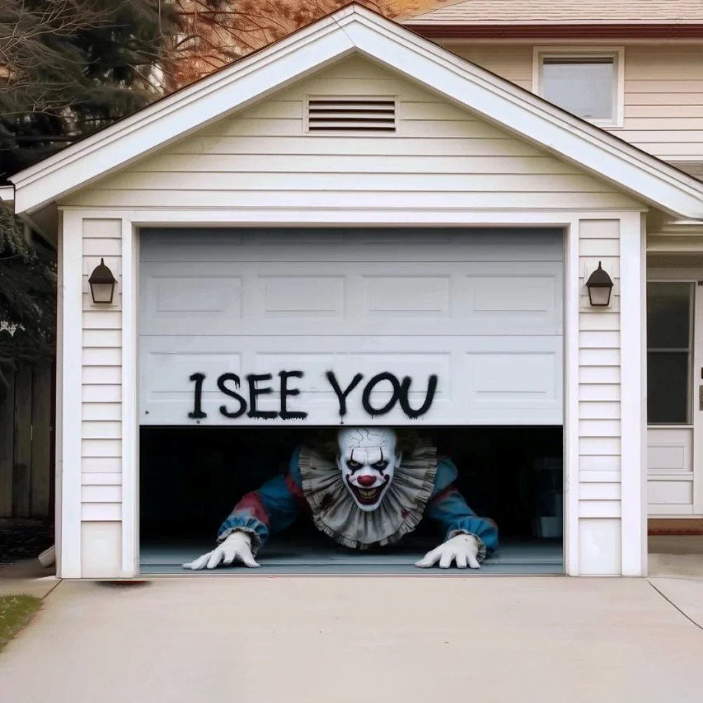 Peeking Clown Halloween Garage Door Covers D454