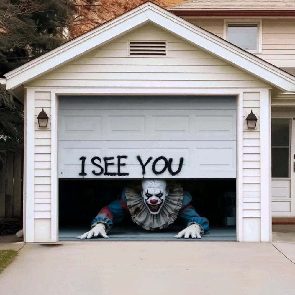 Peeking Clown Halloween Garage Door Covers D454